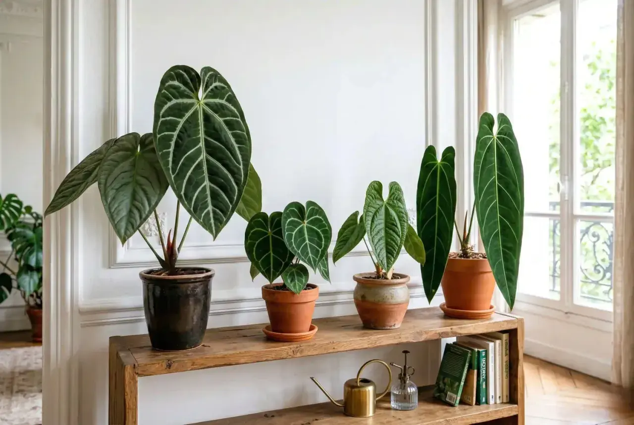 Collection d'anthuriums aux feuilles luxuriantes, parfaits pour un intérieur. L'anthurium entretien facile pour une touche tropicale.