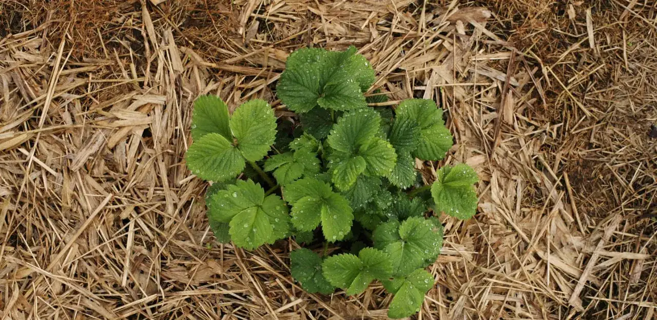 Jeune plant de fraisier, pr&ecirc;t &agrave; &ecirc;tre plant&eacute; dans son paillis. Le printemps est id&eacute;al quand planter fraisier pour de belles r&eacute;coltes.